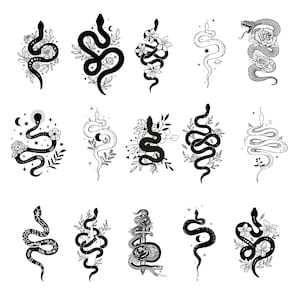 Snake svg bundle, Floral snake svg,Celestial snake svg, Snake with flowers svg, Mystical snake svg, Instant Download, Snake svg cut files