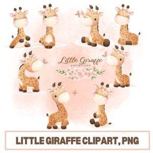 Pink Giraffe Nursery Watercolor Clipart, Cute Fairy Safari Animals Images, Baby Shower Decor, Baby Party, Instant Digital Download