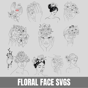 floral woman svg, floral woman clipart cut file, woman line svg, flower floral head svg, woman floral face svg, women fine line drawing svg