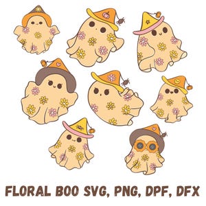 Cute Ghost Halloween svg Bundle, Retro Ghost png, Floral ghost bundle Cute ghost clipart, Halloween kids svg, Ghost with flower svg, Boo svg