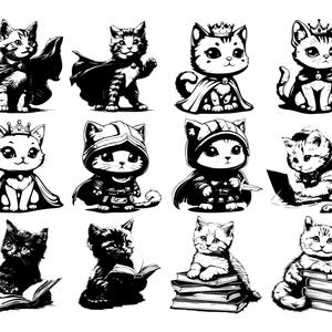 Playful Cats SVG Bundle: Cat Silhouette, Reading Cat PNG (Digital Download)