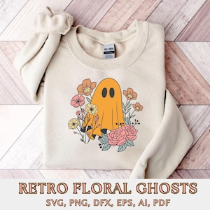 Retro Floral Ghost png, Ghost Halloween svg Bundle, Retro Ghost png, Ghost Reading svg, Dog Ghost svg, Halloween png, Spooky Season png