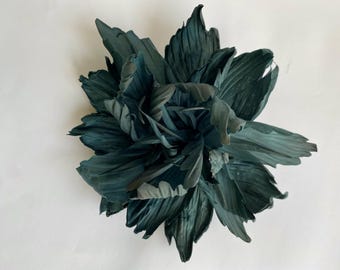 Dark Green Silk Flower Brooch Magnetic Oversized Pin, Botanical Statement Accessory,Gift for Her