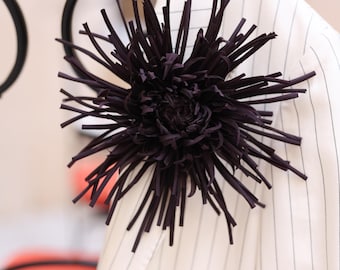 Dark Purple Silk Flower Brooch Magnetic Chrysanthemum Pin, Gothic Floral Accessory, Graduation Gift for Her