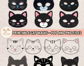 Printable Cat Masks for Kids, Halloween, Birthday Party (PDF & PNG)