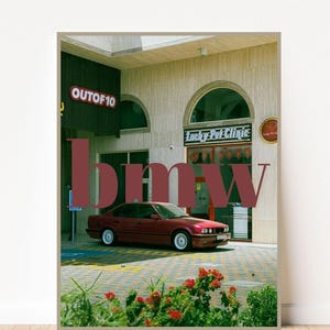 Póster imprimible de coche clásico BMW / Arte mural minimalista para amantes de los coches / Decoración retro para garaje, oficina o dormitorio / Descarga instantánea