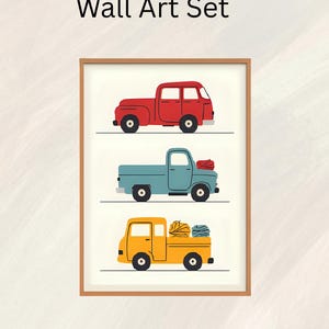 Retro Vehicle Wall Art Bundle, Vintage Car Nursery Prints, Boys Room Transportation Decor, Kids Room Poster Set, Digital Download