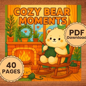 Cozy Bear Coloring Book PDF | Cute Printable Coloring Pages for Kids & Adults | Kawaii Animal Coloring Book | Instant Download