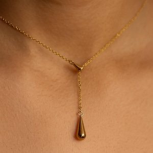 18K Gold Plated Water Droplet Necklace: Minimalist Two Drop Pendant