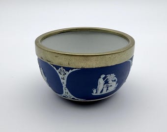 Antique Wedgwood Cobalt Blue Jasperware Bowl with Gold Tone Rim - Victorian Pre-1891