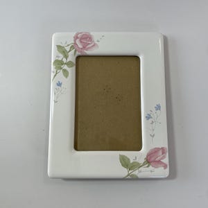 Vintage Ceramic Picture Frame with Pink Rose Design