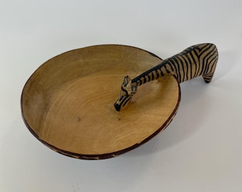 Hand-Carved Wooden Zebra Bowl – African Safari Animal Decor