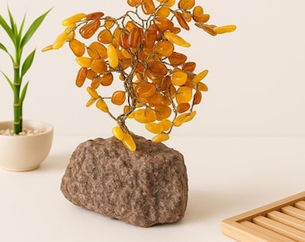 Carnelian Gemstone Tree • Feng Shui Crystal Bonsai • Handmade Wire Tree for Prosperity & Positive Energy