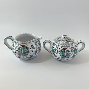 Deruta Orvieto Rooster Creamer & Sugar Bowl Set - Hand Painted Italian Pottery