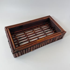 Vintage Tortoiseshell Bamboo Tray | Rustic Boho Serving Tray | Farmhouse Table Decor | Collectible Bamboo Organizer