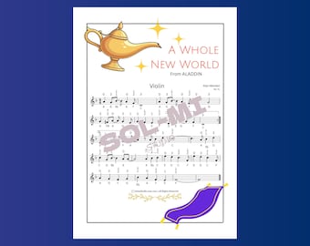 Un mundo completamente nuevo (de Aladino) / Partitura fácil para violín / Descarga digital en formato PDF imprimible