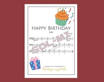 Feliz cumpleaños / Partitura fácil para violonchelo / Descarga digital en PDF imprimible