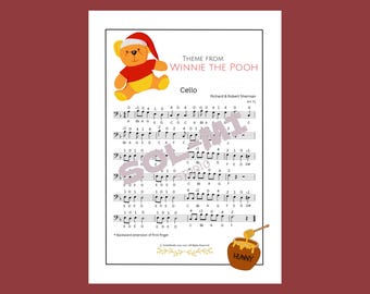 Tema de Winnie The Pooh / Partitura fácil para violonchelo / Descarga digital PDF imprimible