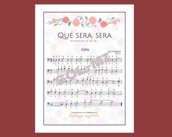 Que Sera Sera / Partitura fácil para violonchelo / Descarga digital en PDF imprimible