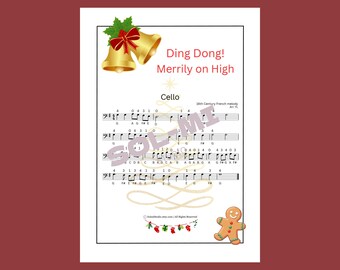 ¡Ding Dong! Alegremente en lo Alto / Partitura Fácil para Violonchelo / Descarga Digital en PDF Imprimible