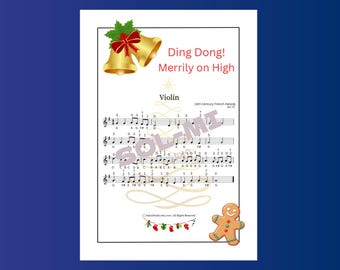 ¡Ding Dong! Alegremente en lo Alto / Partitura Fácil para Violín / Descarga Digital en PDF Imprimible