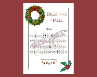 Adorna la casa (Navidad) / Partitura fácil para violonchelo / Descarga digital PDF imprimible