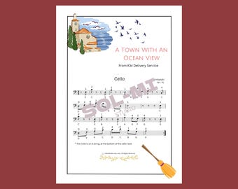 Un pueblo con vista al mar (de Kiki Delivery Service) / Partitura fácil para violonchelo / Descarga digital en PDF imprimible