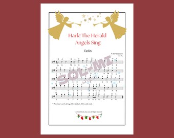 ¡Escucha! Los Ángeles Heraldos Cantan / Partitura fácil para violonchelo / Descarga digital en PDF imprimible