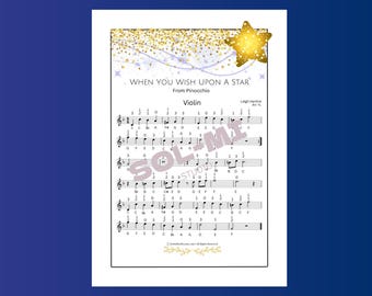 Cuando le pides un deseo a una estrella (de Pinocho) / Partitura fácil para violín / Descarga digital en PDF imprimible