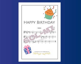 Feliz Cumpleaños / Partitura Fácil para Violín / Descarga Digital en PDF Imprimible