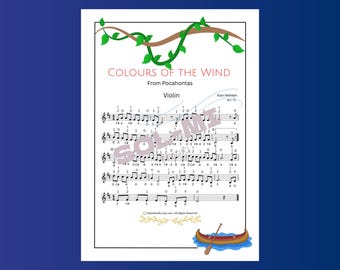 Colores del viento (de Pocahontas) / Partitura fácil para violín / Descarga digital (PDF imprimible)
