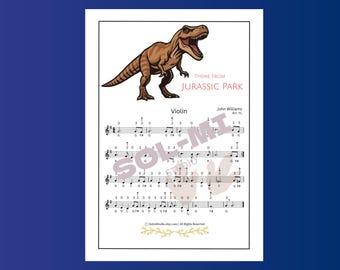 Tema de Parque Jurásico / Partitura fácil para violín / Descarga digital PDF imprimible