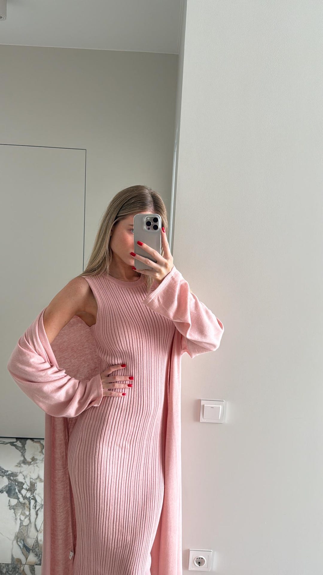pink maternity dress with cardigan Pink Ribbed Sleeveless Dress Cardigan Maternity Set  PinkBlush