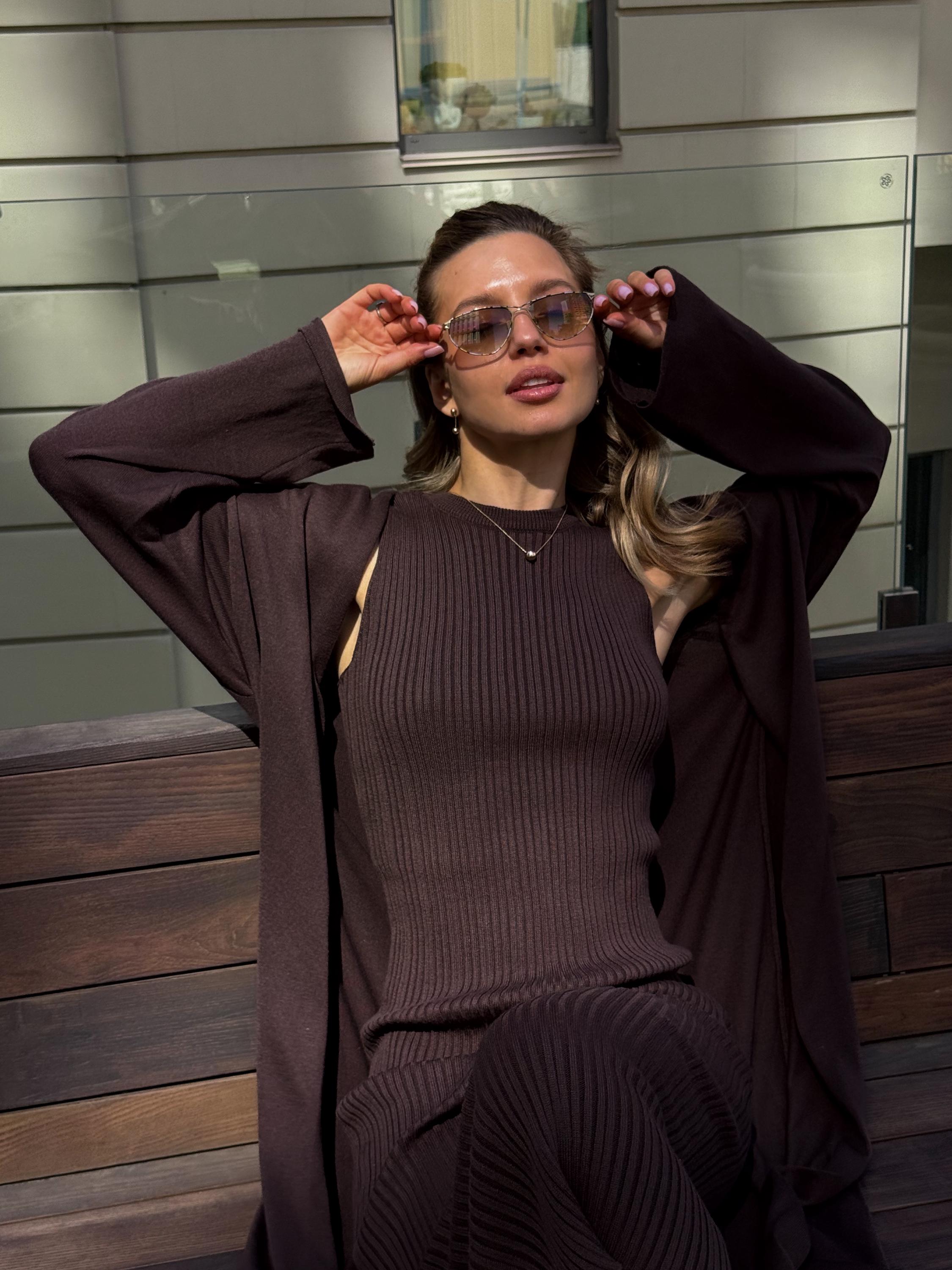 brown cardigan for dress Malibu Knit Dress Cardigan Set Strenity