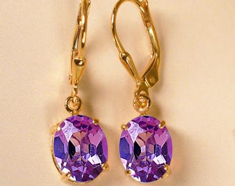 Amethyst Brisur Ohrringe, Februar Geburtsstein, Tropfen und baumeln Ohrring