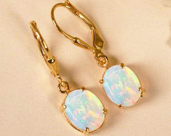 Opal Leverback Earrings, Oval Drop Earrings, Sterling Silver Jewelry, Minimalist Gift for Her