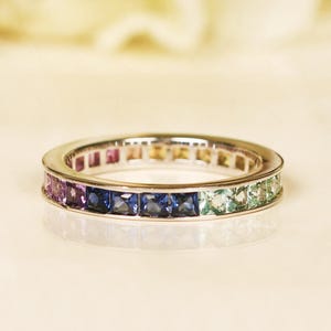 Vibrant Multi Gemstone Eternity Band – Colorful Luxe Statement Ring,Timeless Colorful Eternity Band Design