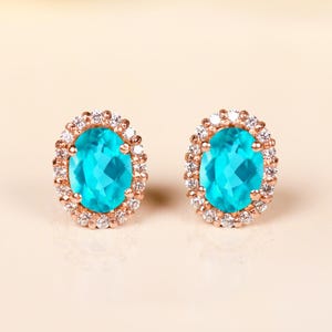 Vintage Paraiba Tourmaline Earrings for Women, Fine Jewelry 14K Gold
