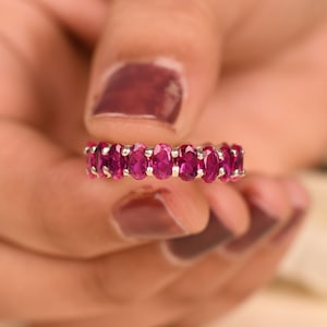 Ruby Oval Wedding Band, Stackable Ring For Her, Anniversary Gift