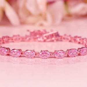 Rare Pink Sapphire Bracelet – Oval Gemstone Tennis Design – Luxury Sterling Silver / Gold Jewelry for Her