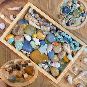 Ocean Serenity Crystal Confetti - Mystery Scoop Bags - With Seashell mix - Ocean Jasper, Mookaite, Blue Aventurine, Spiritual Gift, Carvings