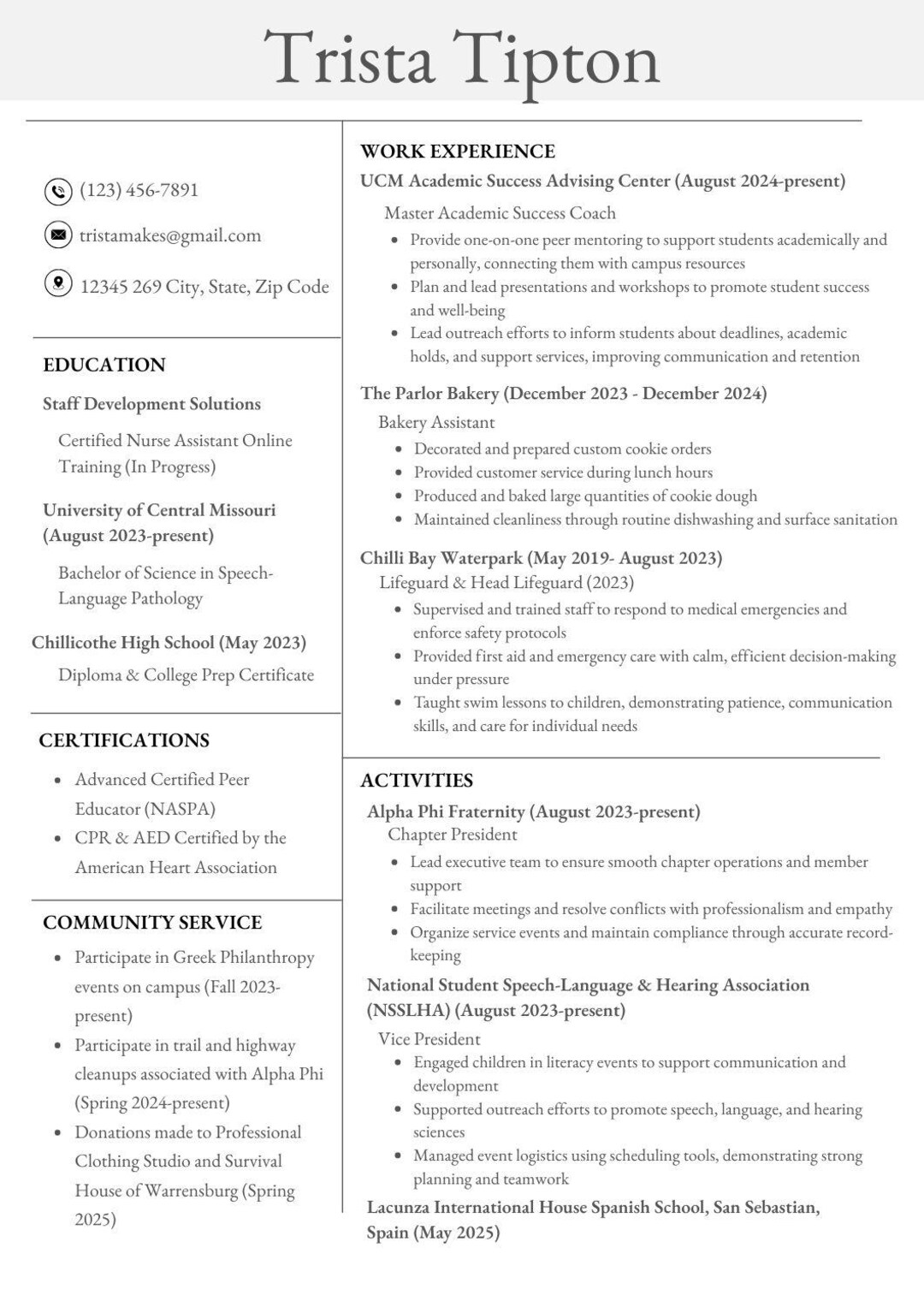 Sorority Resume Template for College Girls | Canva Editable Internship ...
