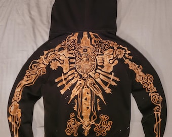 Bluza z kapturem zapinana na zamek Vi Arcane Back Tattoo, wybielana ręcznie, Caitvi Violet, bluza z kapturem