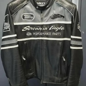 Harley Davidson Motorbike Cowhide Leather Jacket Vintage Harley Davidson Men&#39;s Motorcycle Biker Jacket-Vintage Jacket Gift For bikers