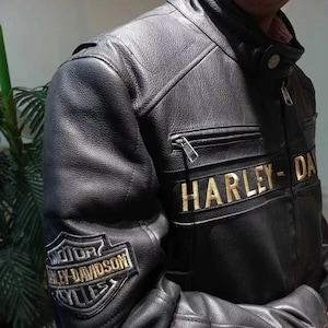 Harley Davidson Motorbike Cowhide Leather Jacket Vintage Harley Davidson Men&#39;s Motorcycle Biker Jacket-Vintage Jacket Gift For bikers