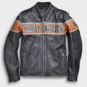 Harley Davidson Motorbike Cowhide Leather Jacket Vintage Harley Davidson Men&#39;s Motorcycle Biker Jacket-Vintage Jacket Gift For bikers