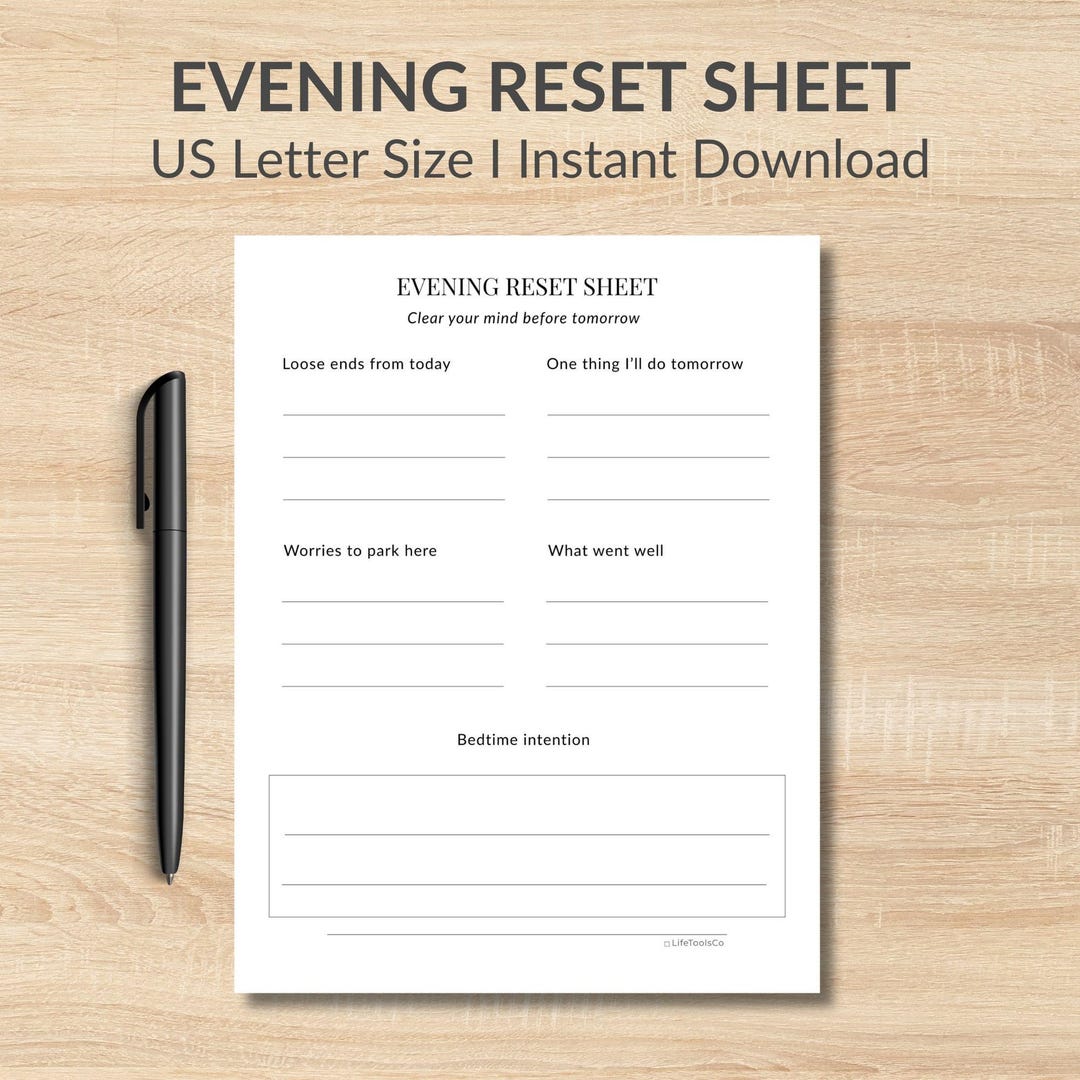 Evening Reset Printable | Night Routine Planner | End of Day Checklist ...