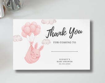 Pink Bunny Baby Shower Thank You Card, Editable Canva Template (Digital Download)
