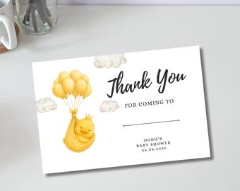 Baby Shower Thank You Card, Gold Duck Theme, Editable Canva Template (Digital Download)