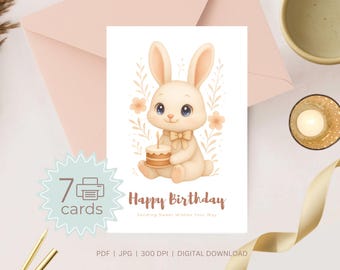 Bunny Birthday Card - Printable A7 Greeting Card (Digital Download)